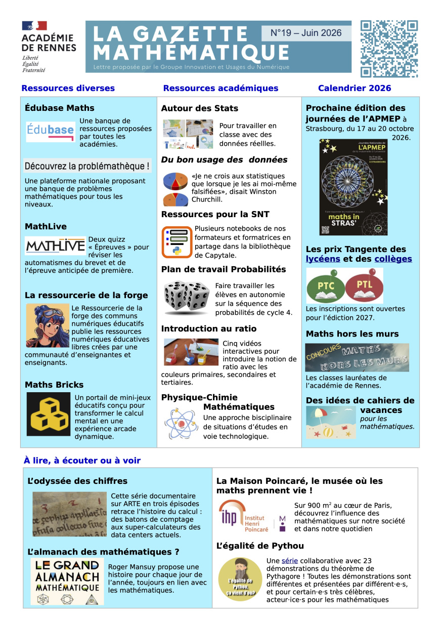 Gazette Mathématiques de l'académie de Rennes - Juin 2026